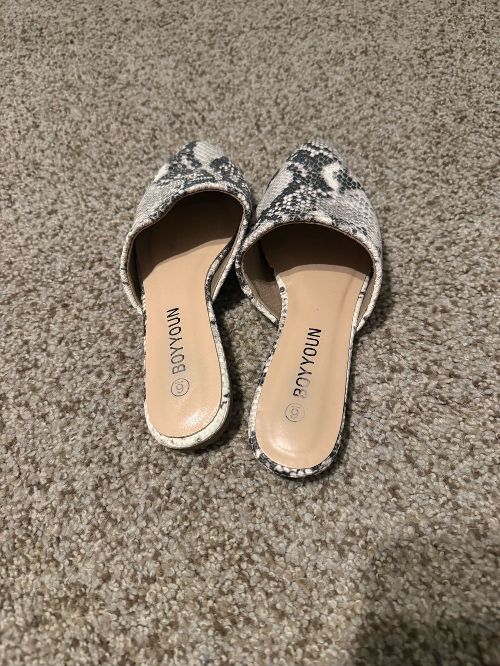 BOYYOUN Pointed Snake-Print Slide Mules in Black and White